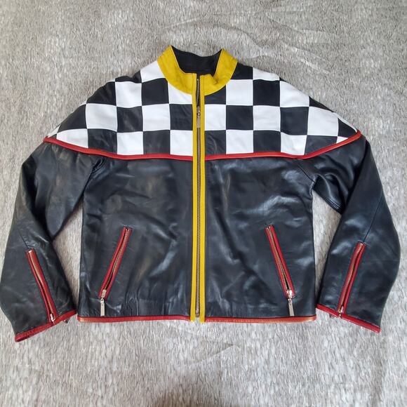 Men's AVIREX Checkered Lamb Leather Flight Biker's Jacket Size M One of a Kind! - Picture 1 of 13